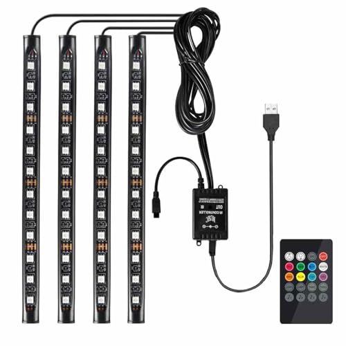 Favoto LED Innenbeleuchtung Auto 4x12 – USB Auto Innenraumbeleuchtung mit IR Fernbedienung RGB Atmosphärenlicht Lichtleiste für Innenraum Favoto LED Innenbeleuchtung Auto 4x12 – USB Auto Innenraumbeleuchtung mit IR Fernbedienung RGB Atmosphärenlicht Lichtleiste für Innenraum