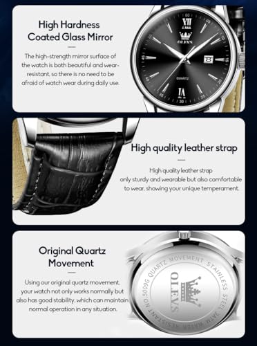 Image of OLEVS Men Leather Watches Classic Quartz Large Dial Easy Read Waterproof