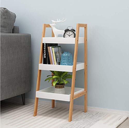 WDONECN 3 Tier Bamboo Ladder Shelves Bamboo Storage Rack Shelving Unit Multifunctional Ladder-Shaped