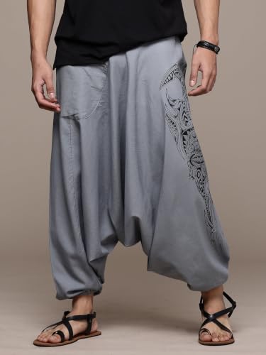 Image of The Veshti Company Printed Harem Pants for Men's Cotton Hippie Style Baggy Boho Yoga Pajama Pant with Pocket