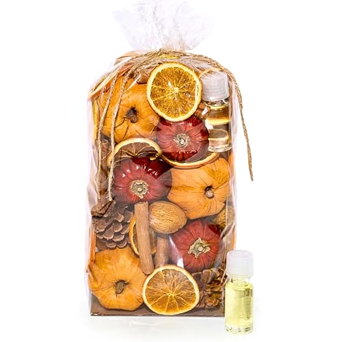 ANDALUCA Potpourri Mini Pumpkins, Cinnamon, Orange Slices & Pumpkin Spice Fragrance Vial Included Vase & Bowl Filler (Pumpkin Spice)