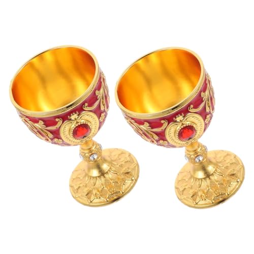 DEARMAMY 2 piezas Copas de Licor Pequeñas de Metal Retro Copa Europea Delicada para Whisky y Vino Resistente y Portátil para Hogar y Camping