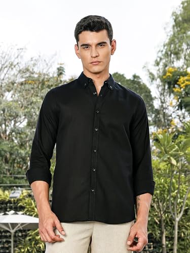 Image of Thomas Scott Men's | Linen Blend | Solid | Premium Cotton Linen Blend | Full Sleeve | Casual Shirt for Men