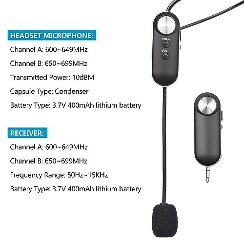 UHF Headset Microfone sem fio Conjunto de microfone sem fio profissional 6,35 mm Receptor para alto-