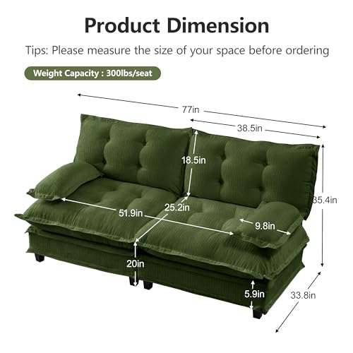 Image of 77 inch Sectional Sleeper Sofa, Modular Deep Seat Couches for Living Room Apartment, Flexible Module Combination Cloud Sofa with Spring Support, Easy Assembly, Dark Green