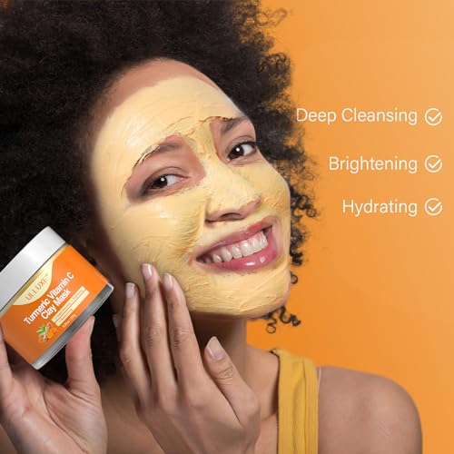 Turmeric and Vitamin C Clay Mask for Face Pore Clearing, Hydrating, Moisturizing Clay Mask, Face Mask Skin Care for All Skin Types, 150 g / 5.29 oz - Image 3
