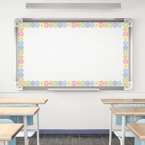 Image of Whaline 65.6Ft Glitter Pastel Bulletin Board Border Floral Boho Flower Die Cut Trim Border Roll for Back to School Chalkboard Wall Decor