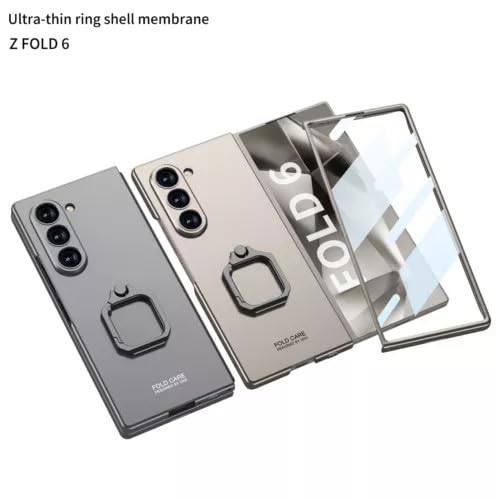 Generic Custodia rigida a libro compatibile con Samsung Galaxy Z Fold 7 (colore: grigio chiaro), ultra sottile, con supporto ad anello per dito, pellicola PLUSScreen