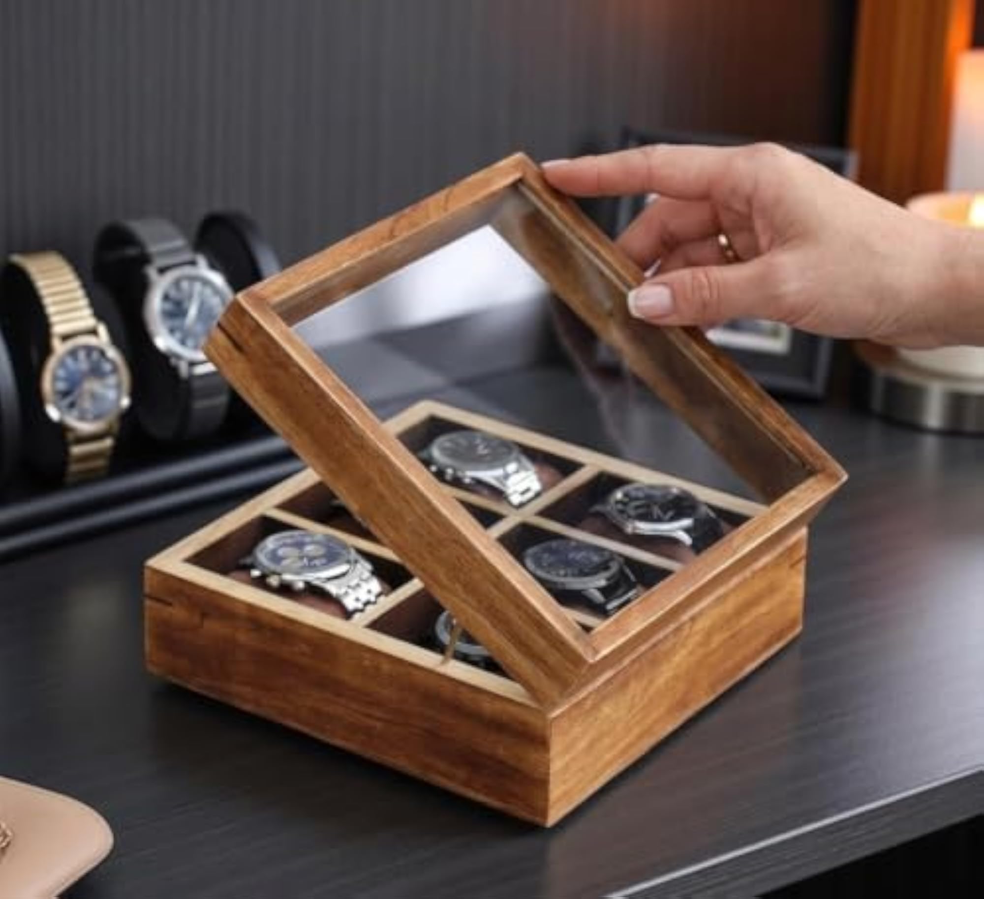 Wooden Watch Box Organizer with 6 Slots