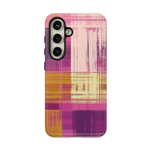 Coque Samsung S24 motif écossais violet doré brillante et très résistante