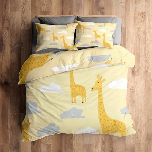 Housse de couette girafe 220x240 cm avec 2 taies d'oreiller lit 2 personnes