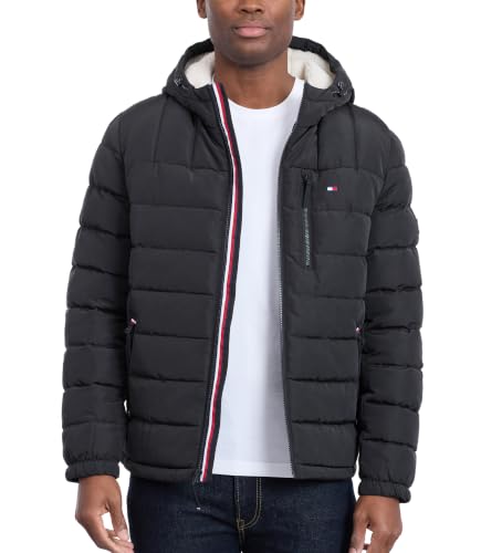 Image of Tommy Hilfiger Men's Midweight Sherpa Lined Hooded Water Resistant Puffer Jacket