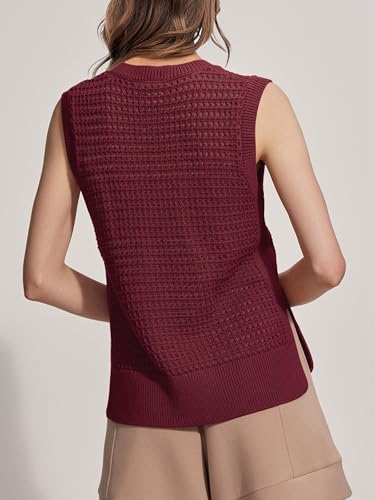 Image of SuperPrity Women's Sweater Vest Sleeveless Crochet Sheer Knit Sweater Tank Casual See Through Crewneck Sweater