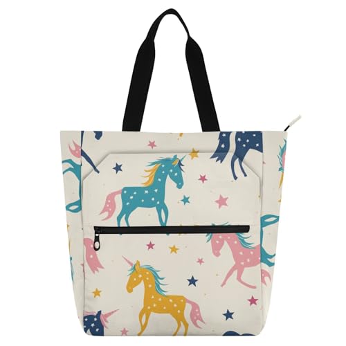 Bolsa de libros ideal para escuela, trabajo y playa con diseño de unicornios