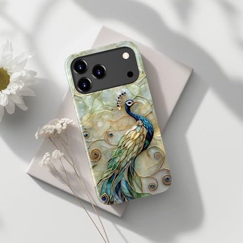 Image of Goodon for iPhone 17 Pro Max Case Cute - Wireless Charging Compatible - Dual-Layer Hard Shell + Silicone Cover - Protective Phone Case with Trendy Designs for Women - Peacock and Flower