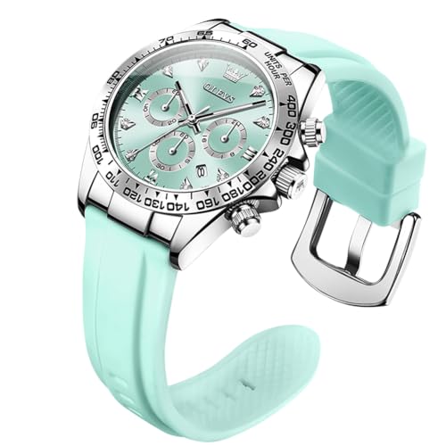 Image of OLEVS Women Dress Watches Two Tone Diamond Quartz Wristwatch, Silicone Waterproof Luminous Day Date Ladies Chronograph Gift Watch