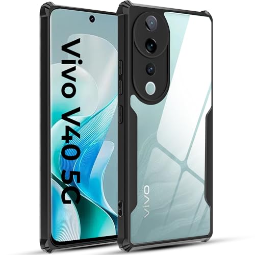 Image of A rtistque Clear Hard Transparent Acrylic Armor Anti-Drop Shockproof TPU Edge Back Cover Case for Vivo V40 - Black
