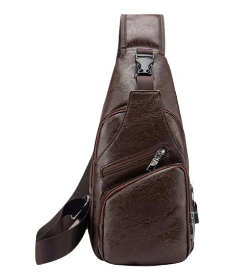 Slim Sling Bag for Men, Crossbody Chest Pack with Headphone Hole, Multiple Zipper Pockets, Water-resistant One Shoulder Side Pouch Mobile Passport Bag for Travel Daypack Office