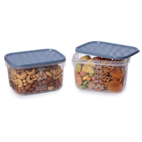 Image of All Time Polka Food Storage Containers 500 ml Each | Set of 2 | BPA Free Plastic Airtight Kitchen Boxes for Refrigerator, Fruits, Vegetables, Snacks & Pantry | Lilac /Turquoise /Yellow (411 X 2)