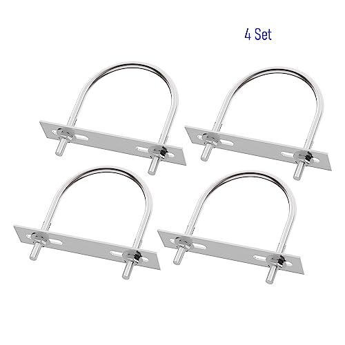 Image of 4 Sets 304 Stainless Steel Round Bend U-Bolts 2.01 inch(51mm) Inner Width 3.35 inch(85mm) Length M10 with Nuts, Frame Plate, Washers, Accessories for Boat Trailer Axle Sailboat Trailer