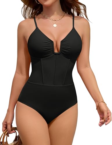 Blooming Jelly Womens One Piece Swimsuit Tummy Control Modest Shapewear Corset Bathing Suit Ladies Slimming Retro Swimwear
