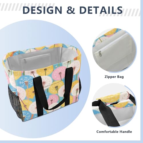 Colorful Cartoon Dandelions Utility Tote Bag For Women Collapsable Beach Bag Tote With Pockets Reusable Bags For Groceries with Handles Carrier Bags4