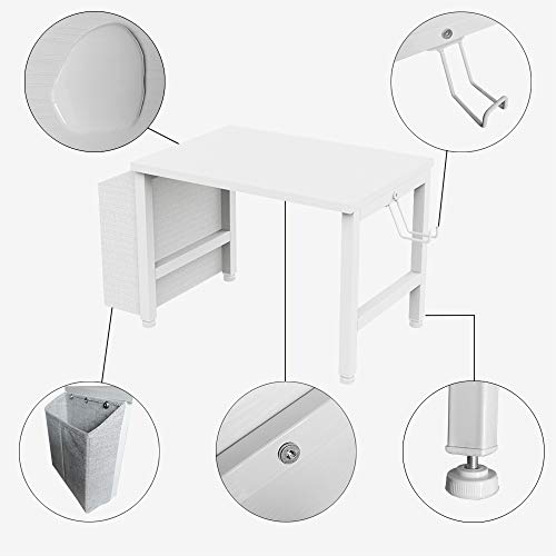 Vedecasa White Wooden Under Desk Printer Stand Holder With Storage Bin Headphone Hook For Home Office, Multi Purpose Organizer Modern Desktop Printer Shelf With Adjustable Anti-Skid Pads (White) #TOP5