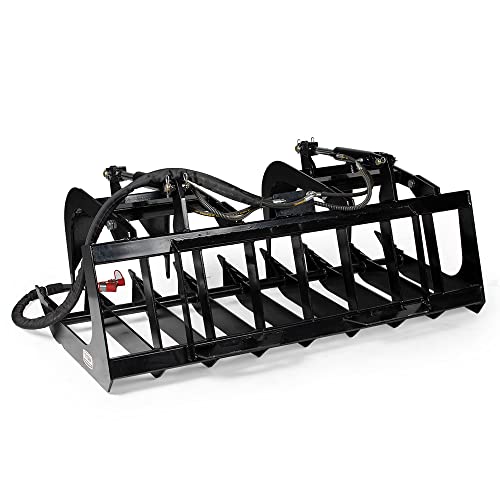 Titan Attachments 72In Economy Skid Steer Root Grapple Bucket Attachment, 3/8In Thick Steel Frame, Quick Tach Mounting System #TOP2