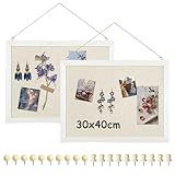 DOLLAR BOSS Pinnwand Kork mit Leinen 30×40CM Korkwand Pinnwand Klein, Pinwand mit Weißem Rahmen Doppelseitige Korktafel Für Zuhause, Küche, Büro, Dekoratives Aufhängen mit 20 Reißzwecken 2 Stück