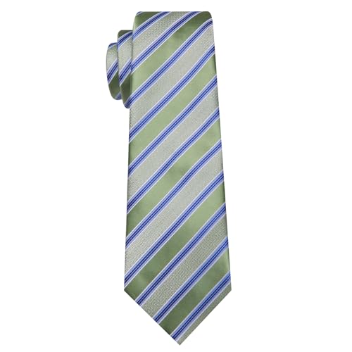 Barry.Wang Tie Sets for Men Silk Stripe Necktie Woven Checkered Handkerchief Cufflinks Formal Business Wedding