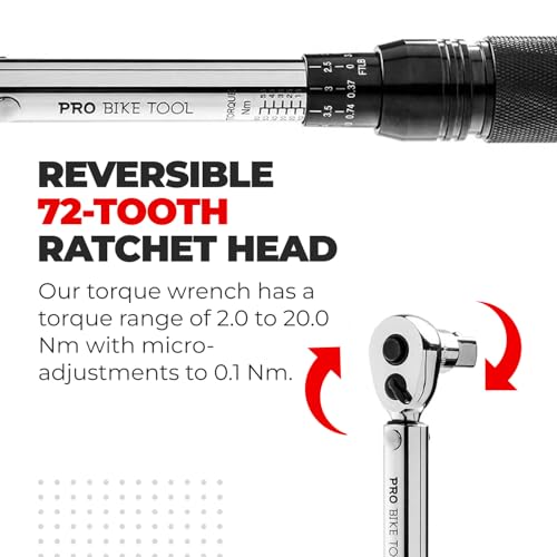 PRO BIKE TOOL Adjustable Torque Wrench Set - High-Precision 1/4 Wrench with 2-20 Nm Range - Complete Bike Tool Kit with Hex, Torx Bits, and Case for Easy Storage