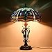 AVIVADIRECT Tiffany Table Lamp Blue Dragonfly Stained Glass Desk Reading Light 16X16X24 Inch Metal Leaf Base for Bedroom Living Room Home Office