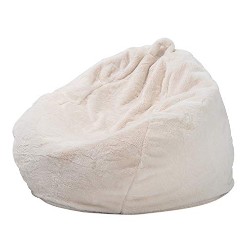ビーズクッションソファカバー(充填剤なし)、柔らかい人工的なウサギの毛皮の布地ビーズ クッションカバー子供や大人に最適、100 x 120cm,Beige white