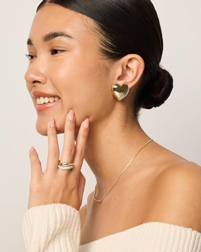 PAVOI 14K Gold Plated Sterling Silver Posts Chunky Heart Statement Earrings for Women | Love Friendship Puffy Heart Teardrop Dangle & Stud Earrings4