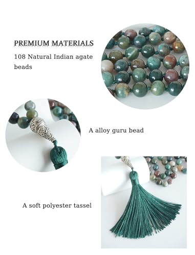 Mala Beads 108 Handmade Necklace,Natural Indian Agate Turquoise Amethyst with Alloy Guru Bead and Tassel,43.2 Inches for Prayer,Meditation,Yoga2