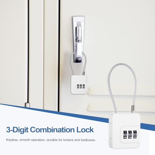 Candado de combinación de 3 dígitos blanco con cable flexible de acero para uso múltiple 6