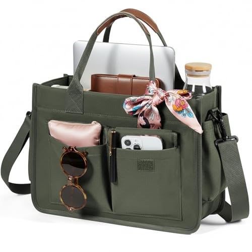 Image of coowoz Canvas Tote Bag for Women Work Tote Bags with Zipper Nurse Crossbody Bags Handbags Shoulder College Teacher Laptop Bag