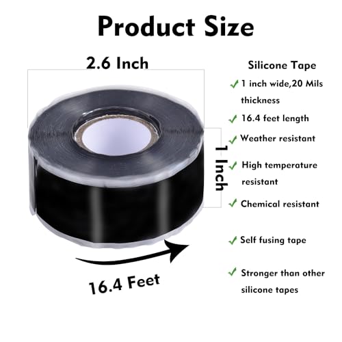 Packyard P-002 Self Fusing Silicone Tape 1 In X 16.4' Black Waterproof Rubber Leak Proof Sealing Tape Silicone Rubber Self-Amalgamating Tape For Emergency Hot And Cold Water Pipe Repairs And Tool Fixation thumb #1