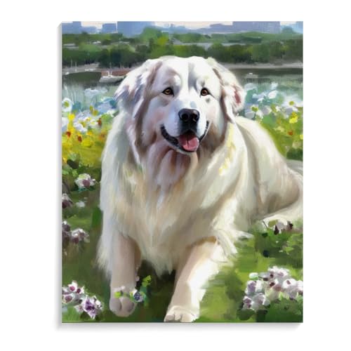 DIY Paint by Number for Adults Beginner Great Pyrenees Dog Paint by Number on Canvas DIY Oil Painting for Gift Home Wall Decor 12x16inch(30x40cm) Frameless
