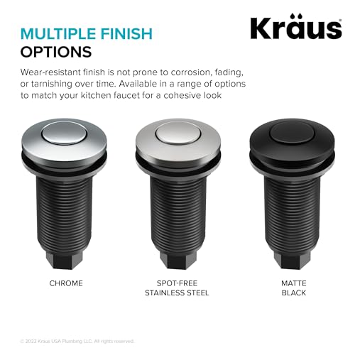 Image of KRAUS Garbage Disposal Air Switch Kit in Spot-Free Stainless Steel with Push Button, AC Adapter, Power Cord, and Air Tube Included, KWDA-100SFS