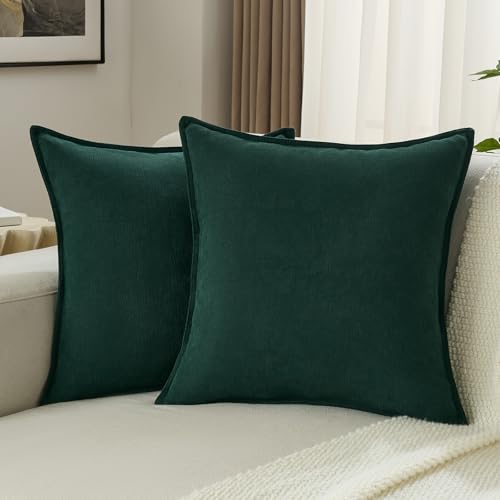 FUTEI Dark Green Chenille Throw Pillow Covers 18x18 Inch Set