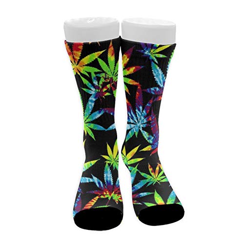 Women Men Crew Socks Best Moisture Control Soccer Socks Multi Performance Tube Socks for Sports, Travel Tab Socks Tie Dye Marijuana Cannabis Weed Leaves Socks