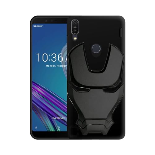 Image of Official 3D Touch Feel Trending Real Hero Avenger Logo Mask Soft Rugged Grip Iron Man Super Power Cartoon Movie Silicone Matte Strong Back Cover for Asus Zenfone Max Pro M1 2018 -Black