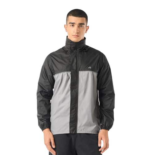 Image of Boldfit Unisex Waterproof Rain Jacket Rainwear Top for Men & Women with Hood Lightweight Monsoon Rain Jacket for Travel, Trekking, Bike Riding & Outdoor Use- Black Grey, M-L