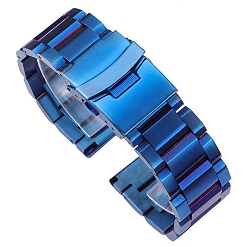 Bracelet de montre en acier inoxydable bleu 20mm pour hommes et femmes