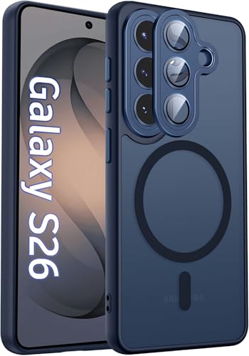 Image of Elzzi Magnetic Magsafe for Samsung S26 Case, Upgraded [Full Camera Protection] [Compatible with Magsafe] [Translucent Matte] Shockproof Protective Phone Case for Men & Women - Navy