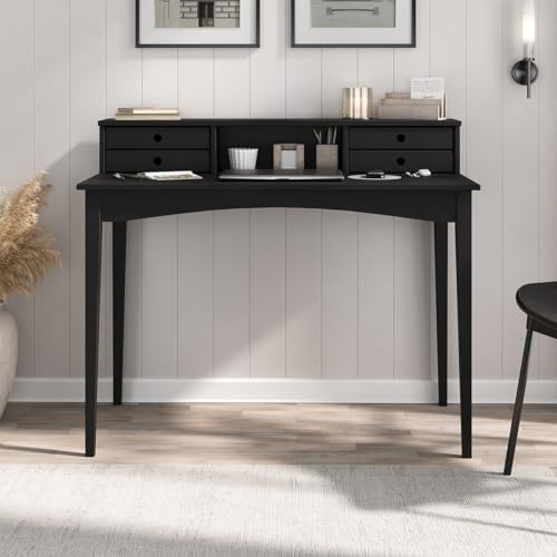 IDIMEX Schreibtisch Milano mit 4 Schubladen und 1 Fach schwarz - Bürotisch aus Kiefer Massivholz, PC-Tisch mit Stauraum für Büro und Home-Office