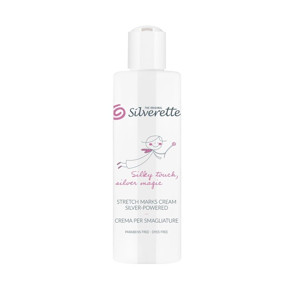 Silverette La Crema Original Antiestrías para el Embarazo y el Posparto, Favorece la elasticidad con vitamina E e iones de plata, Hidratante, Dermatológicamente probada, Hecha en Italia, 200 ml