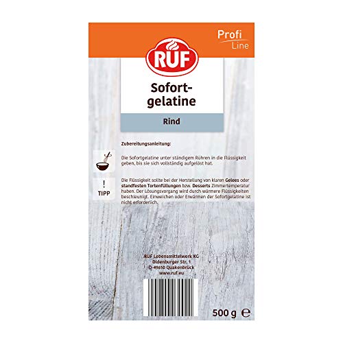 RUF Sofort-Gelatine Rind, Halal Food, Gelatine Pulver halal, kalt löslich, Speise-Gelatine ohne Einweichen und Erhitzen, 1x500g
