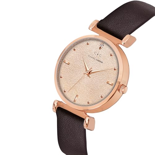 Image of CHARLIEKEEN Women's Analog Watch with Rose Gold Case, Silicone Band, Textured Dial, Crystal Markers